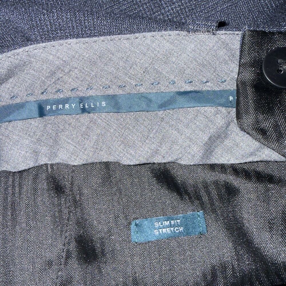 Perry Ellis Men's 36x30 Slim Fit Stretch Dress Pants Charcoal Grey MicroPlaid - Picture 3 of 6